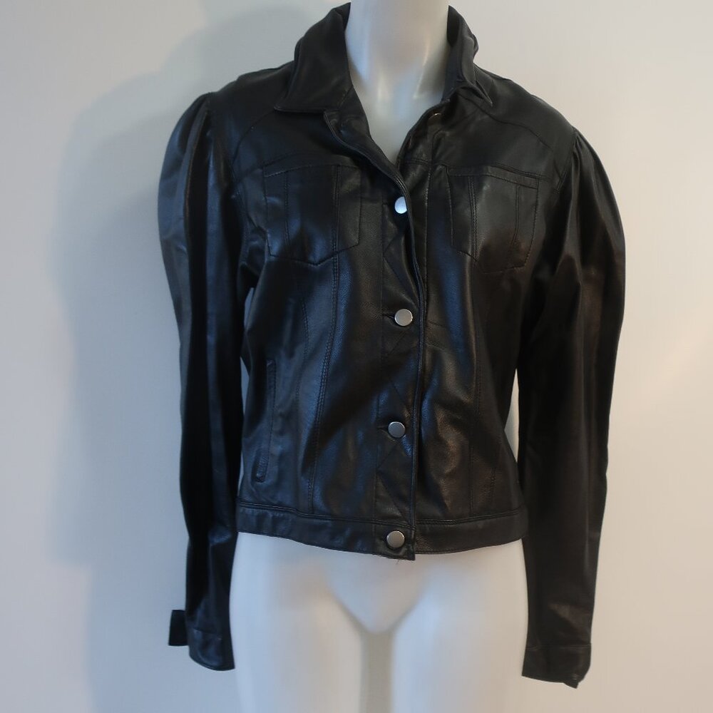 NWT Womens Jkt NYC Black Puff Sleeve Leather Biker Moto Jacket L